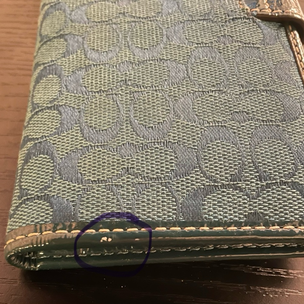 Coach Signature Canvas Patent Leather Wallet Monogram Teal Blue - Picture 10 of 10